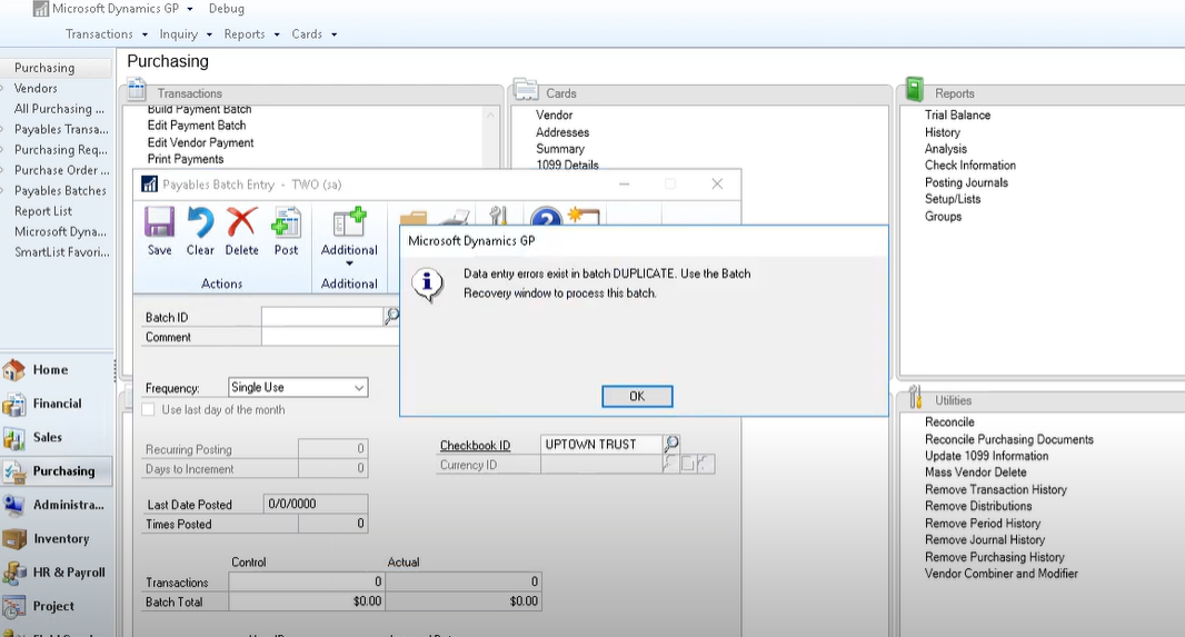 Batch Stuck In Posting Microsoft Dynamics GP How to Use Batch Recovery Great Plains 1