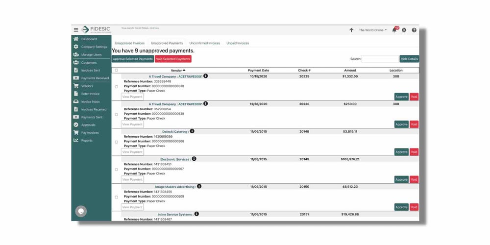 screenshot of fidesic's payments interface screenshot of fidesic's payments interface